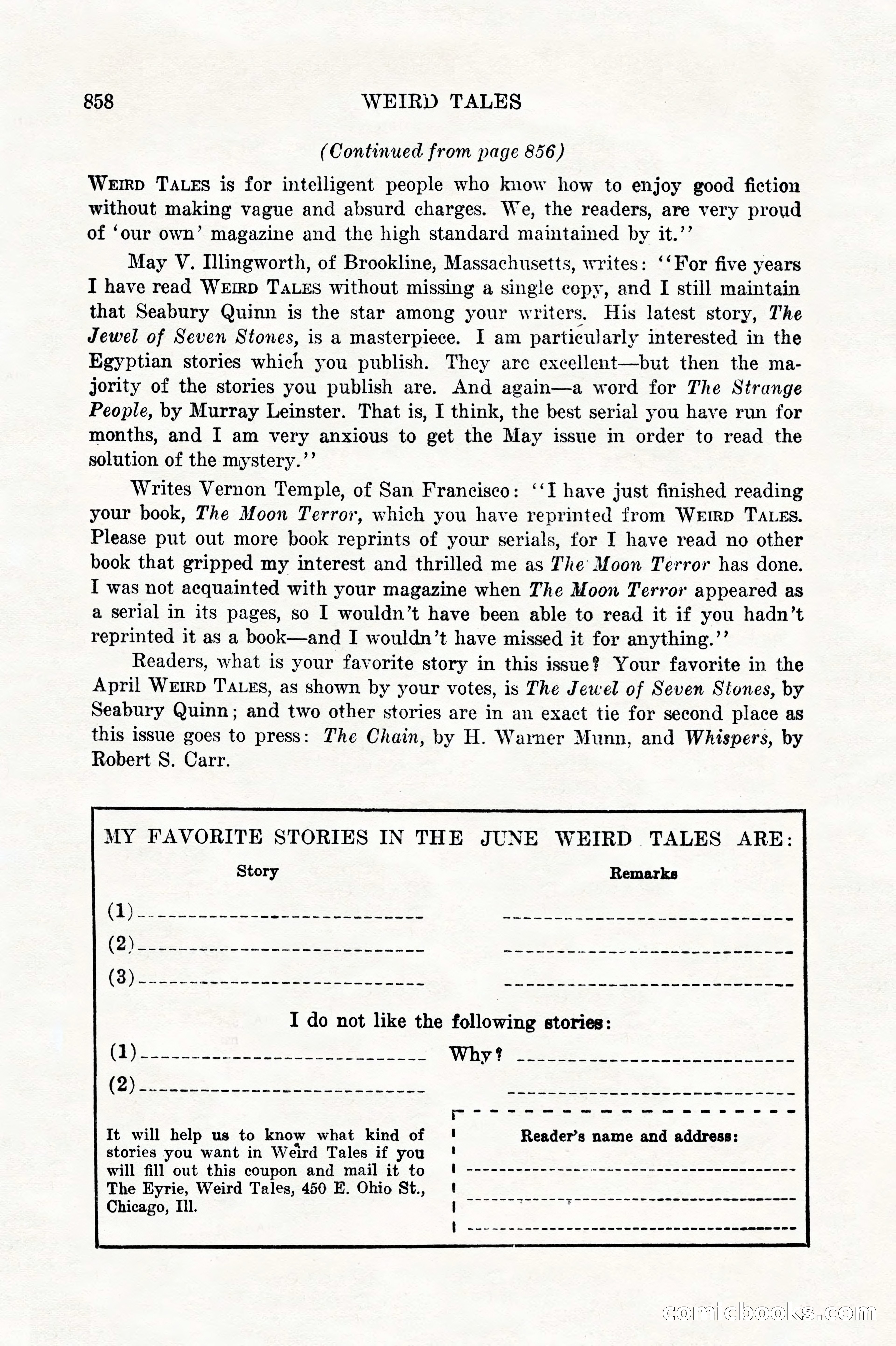 Weird Tales, Vol. 11, No. 6 — page 140 of 148