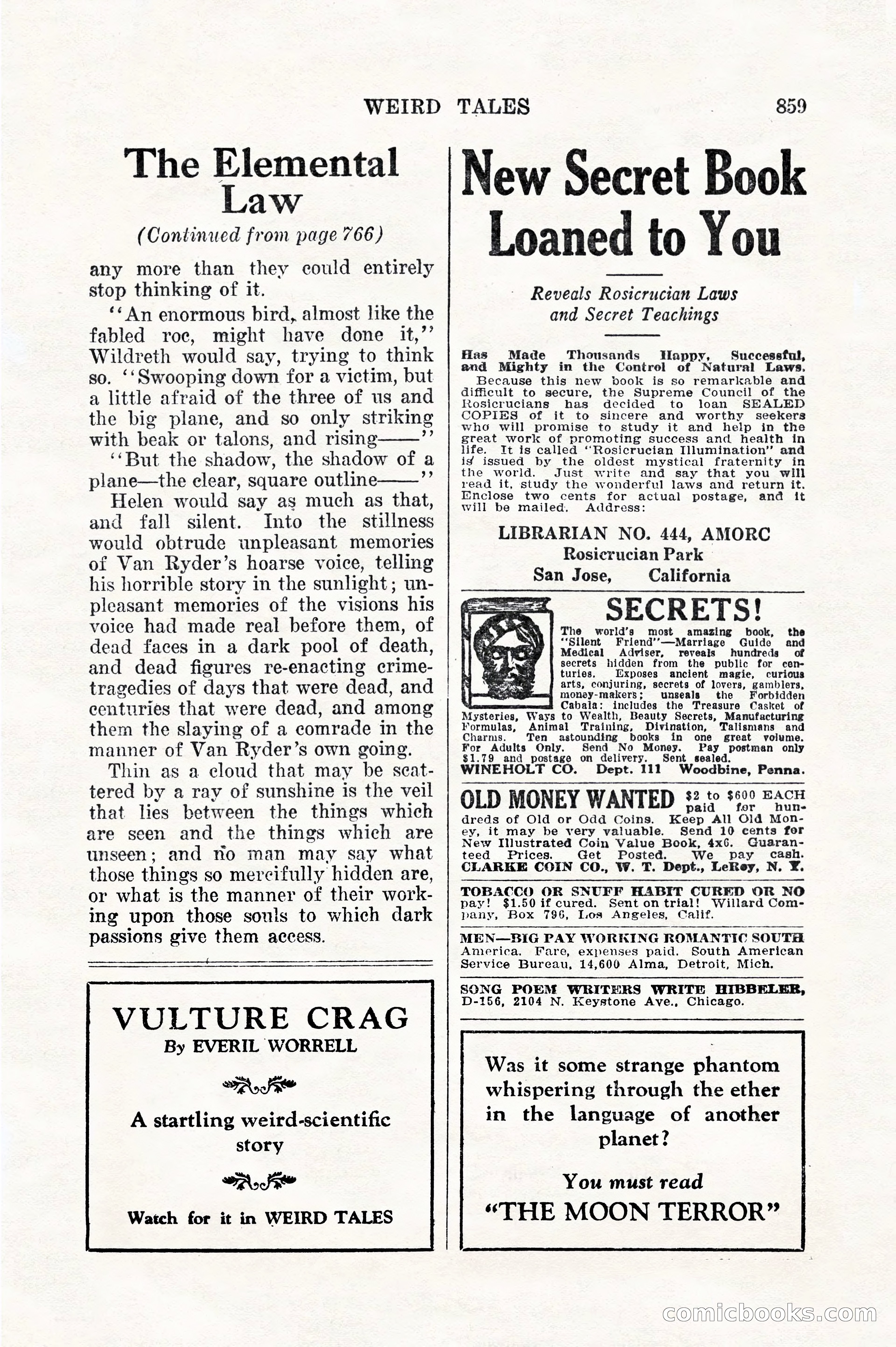 Weird Tales, Vol. 11, No. 6 — page 141 of 148