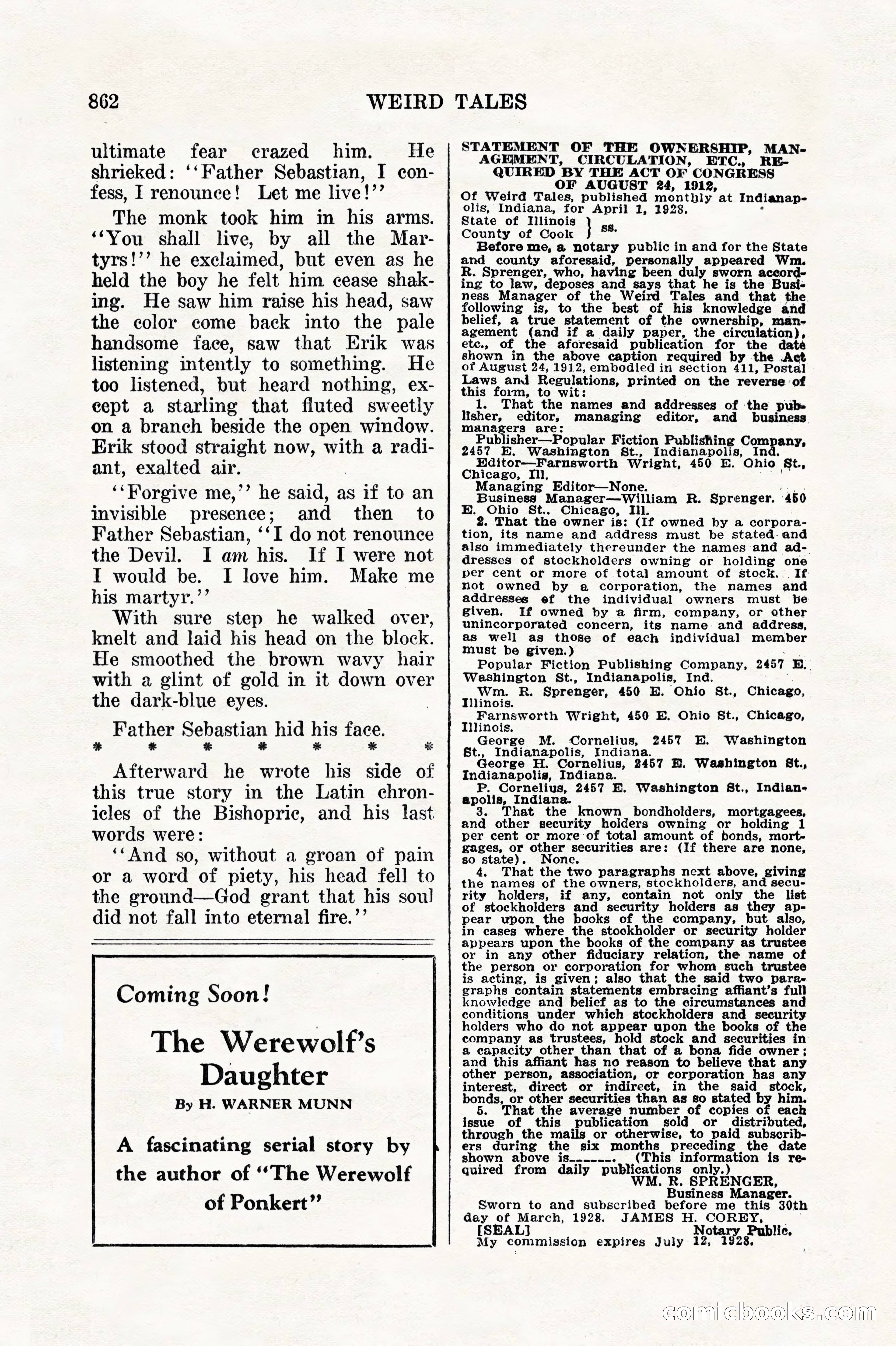 Weird Tales, Vol. 11, No. 6 — page 144 of 148