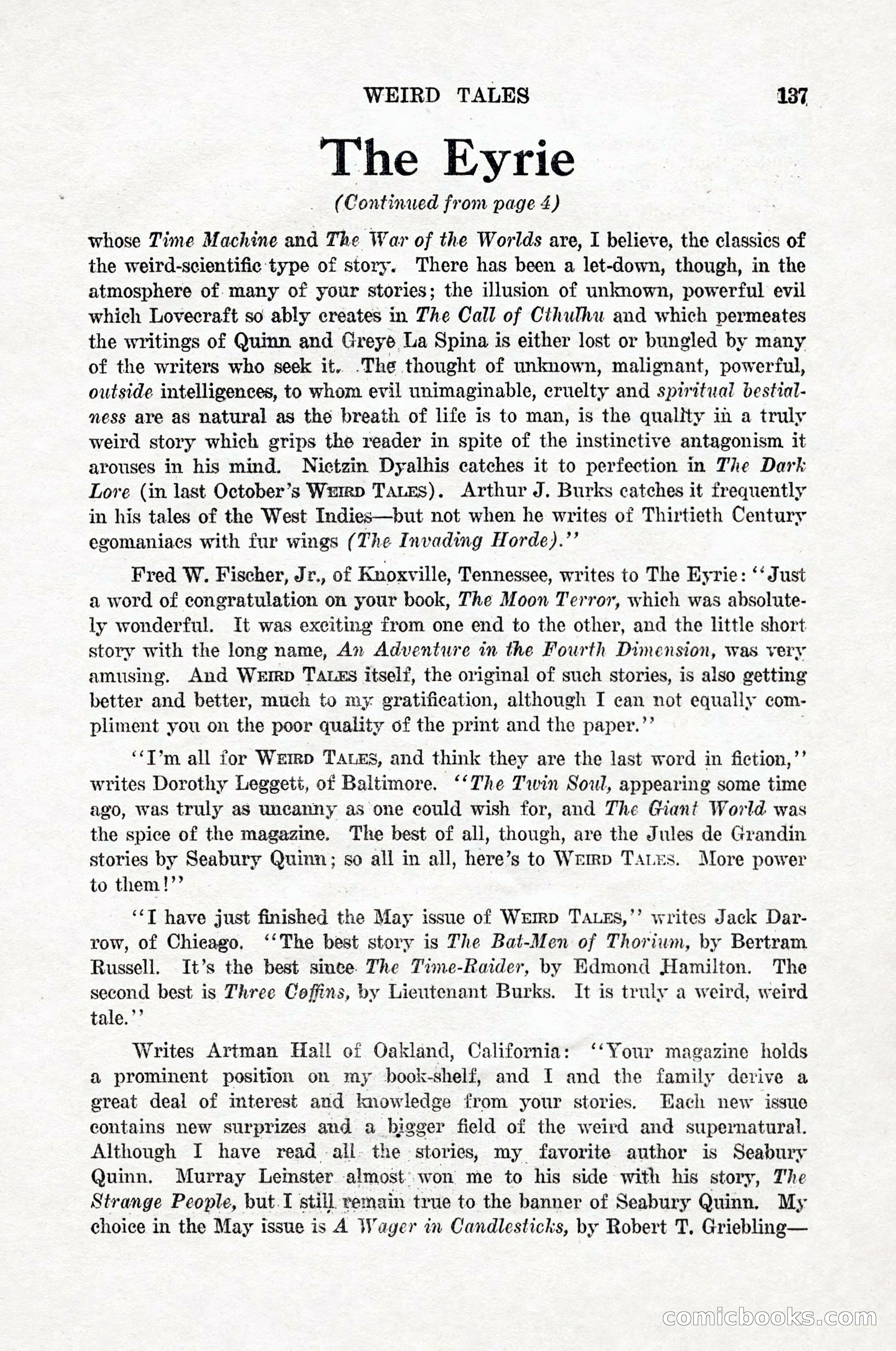 Weird Tales, Vol. 12, No. 1 — page 139 of 148