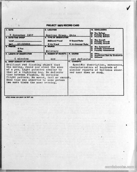 UFO Sighting Report, Bowling Green, Ohio