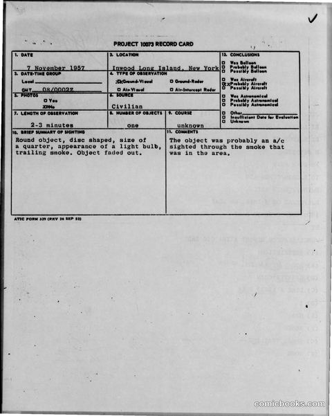 Project 1073 Record Card