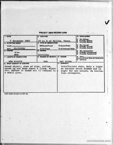 UFO Sighting Report, November 1957