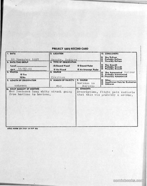 Project 10073 UFO Sighting Report