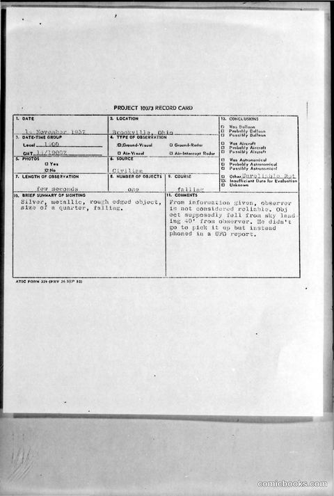 Project 1957 UFO Sighting Report