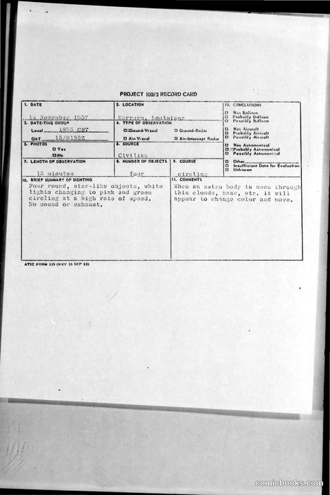Project 1003 UFO Sighting Report