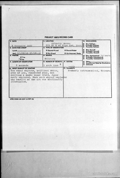 Project 1073 Record Card, November 1957