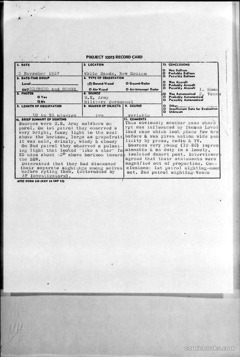 Project 1003 Record Card: White Sands Sighting