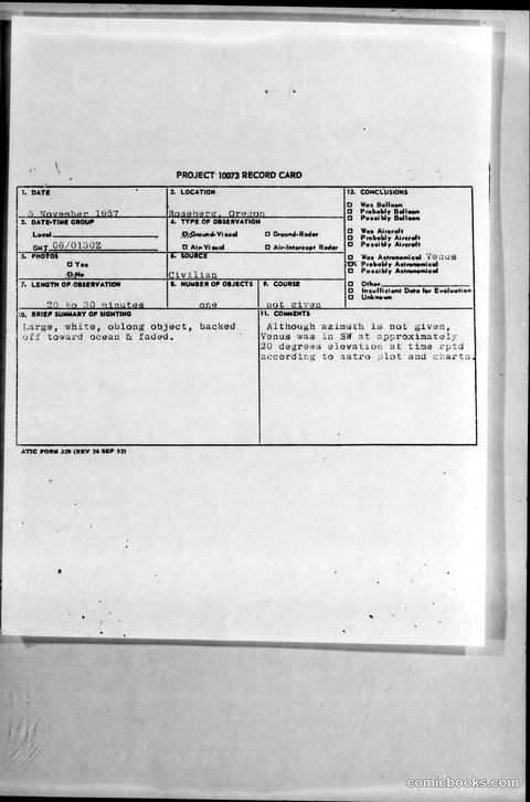 Project 1003 UFO Sighting Record