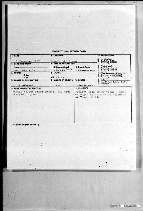 Project 1003 Record Card: UFO Sighting Report