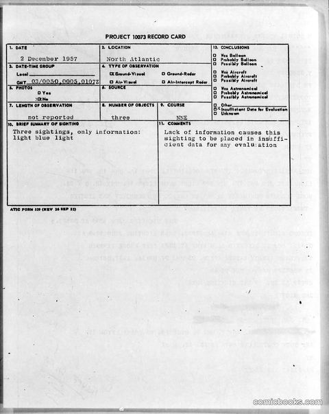 North Atlantic UFO Sighting Report, December 1957