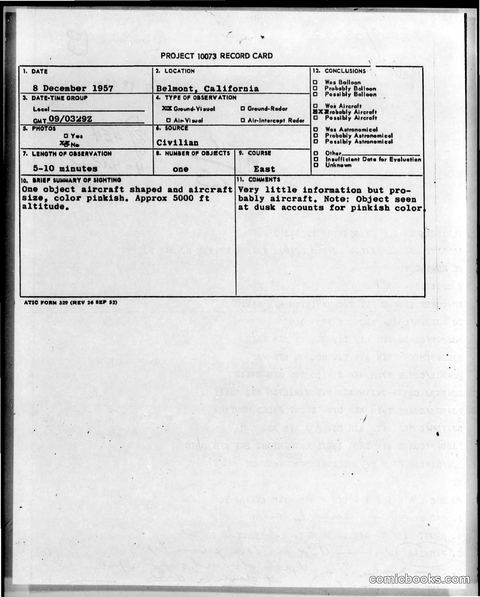 Project 10073 UFO Sighting Report
