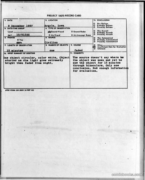 Project 10073 UFO Sighting Report
