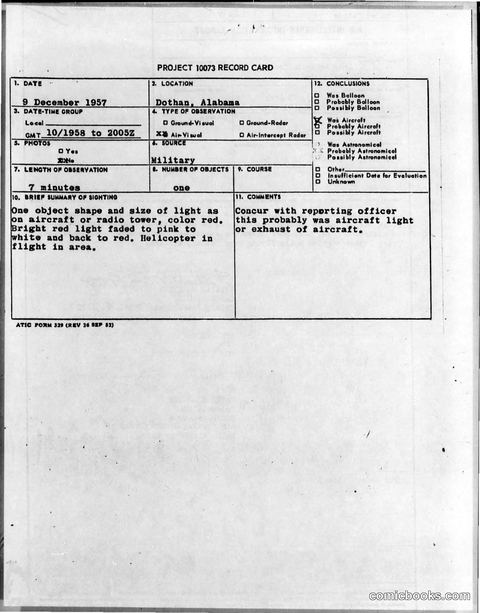 UFO Sighting Report, Dothan, Alabama