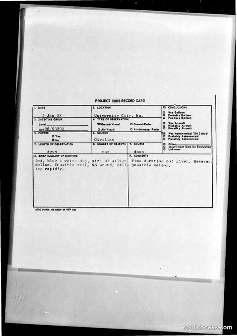 Project 1003 Record Card