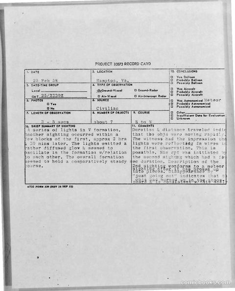 Project 1073 UFO Sighting Report