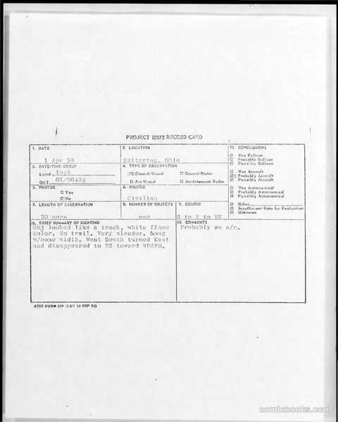 UFO Sighting Report, April 1958