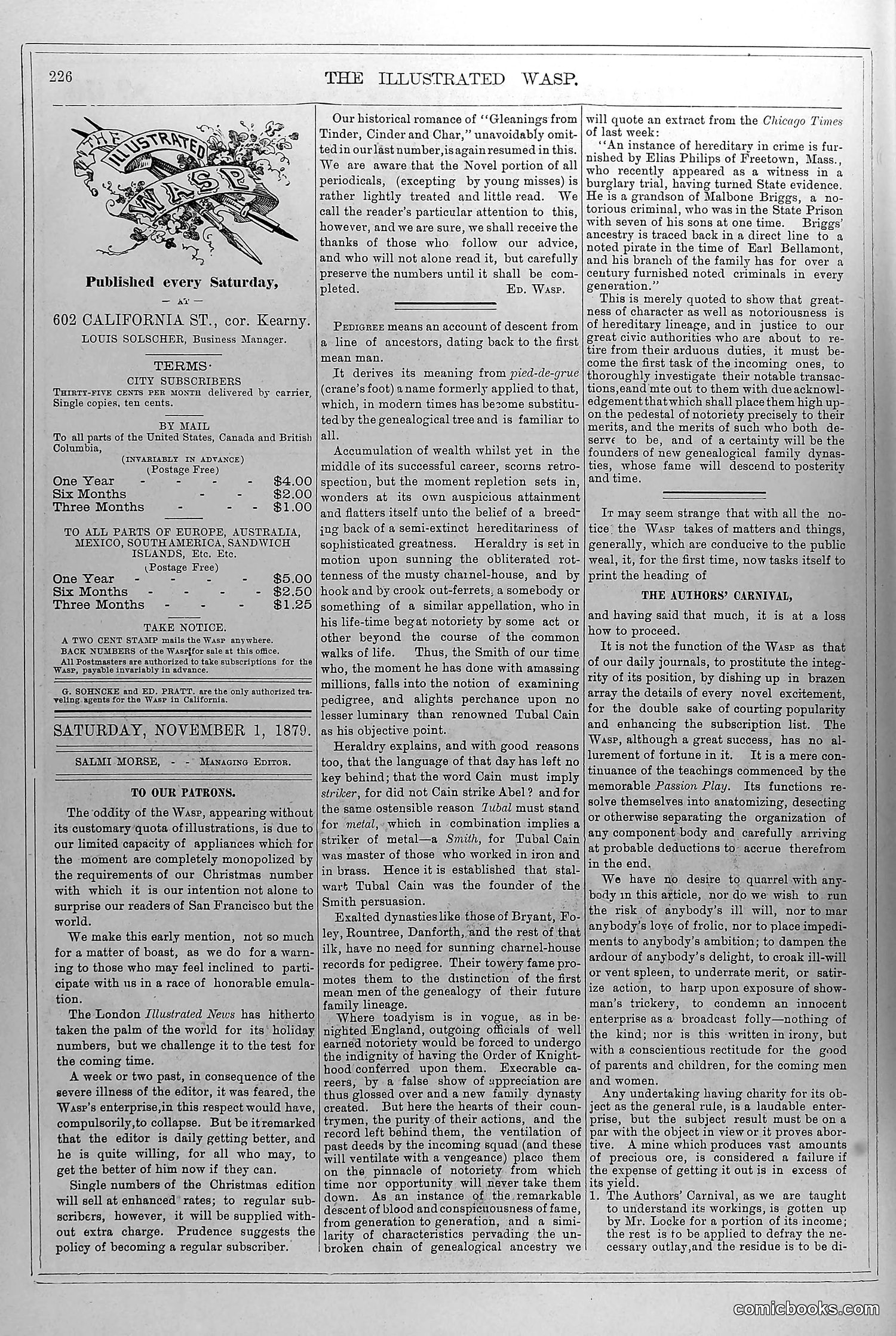 The Wasp — November 1, 1879 — page 3: The Wasp, 1879-11-01