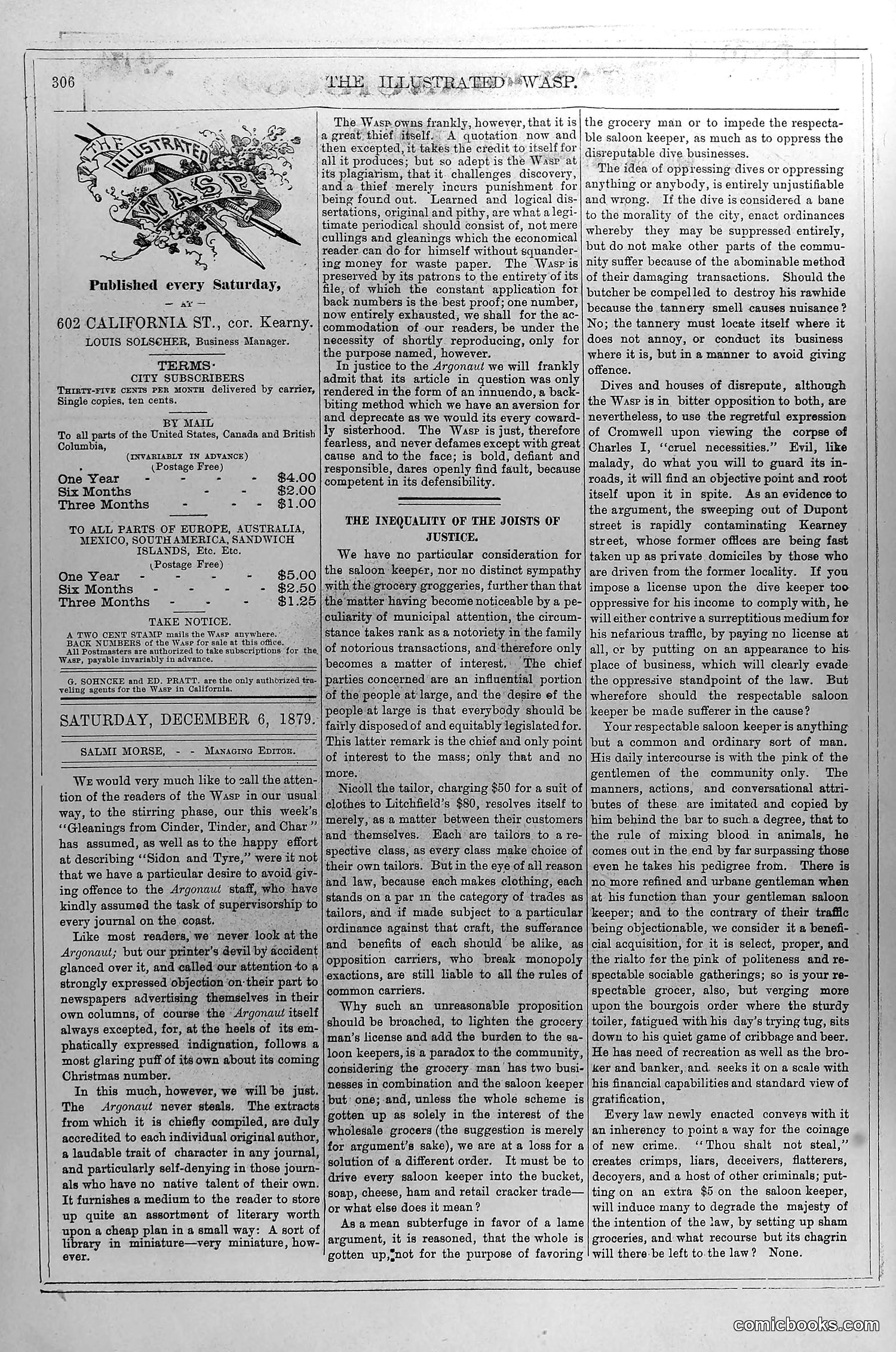 The Wasp — December 6, 1879 — page 3: The Wasp, 1879-12-06